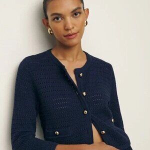 Reformation Charlotte Cotton Cardigan Navy Medium XL